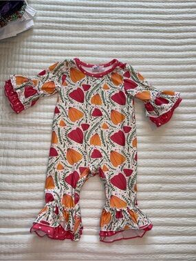 Toddler Floral Ruffle One-Piece Romper - Pink & Orange